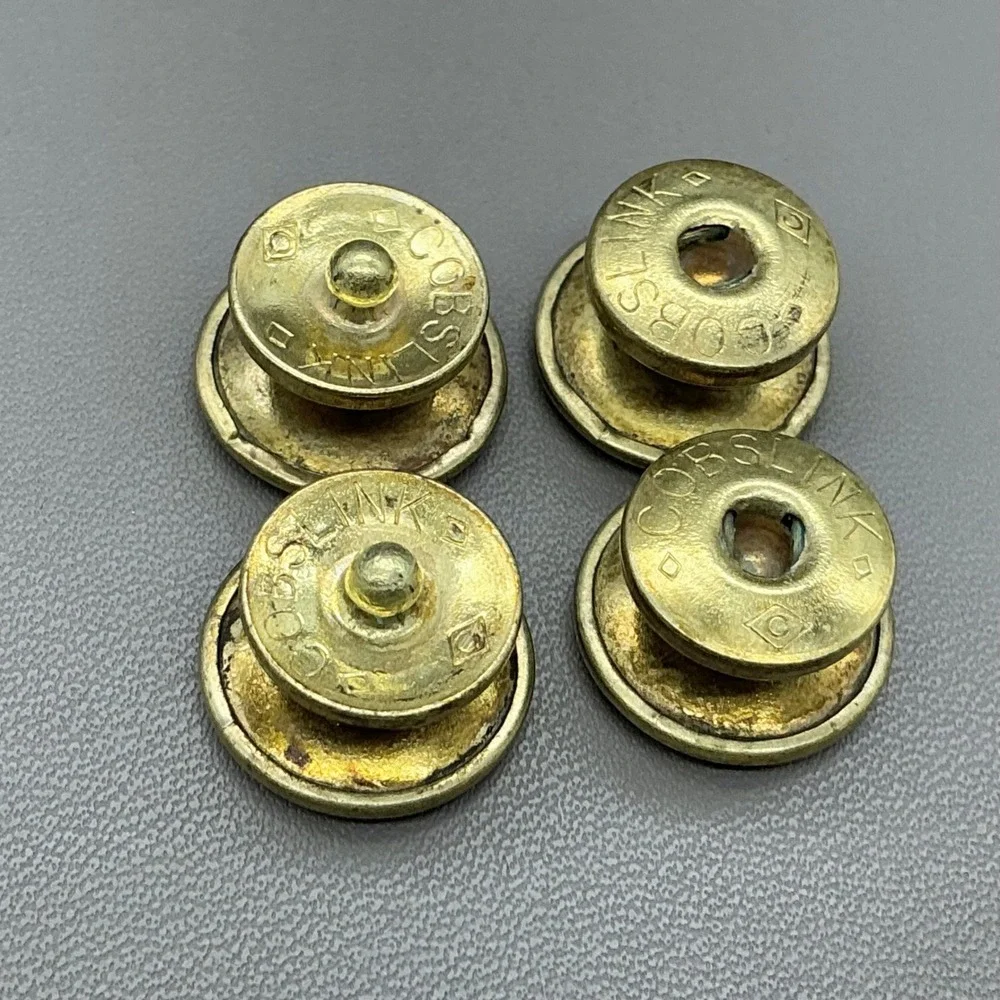 Vintage Cobslink Mother of Pearl Gold Tone Snap Cufflinks Round Bezel Pair